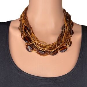 Elegant Multi-Strand Amber Beaded Necklace